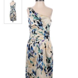 Antonio Melanie Royal  Blue and cream off shoulder cocktail dress